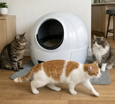 chats autour de leur litière autonettoyante chez un client des hauts de seine 92