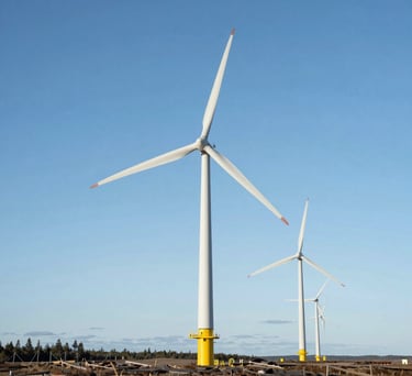 A view of an Estonian offshore wind farm under a bright clear sky, representing sustainable energy trends in the region, crisp professional photography.