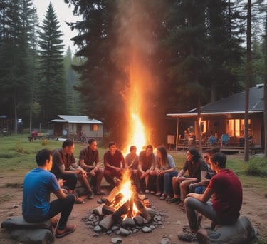 Scenic view of the homestay surrounded by lush greenery.