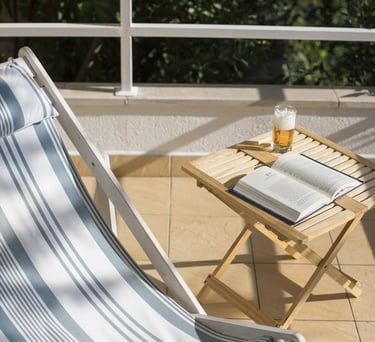 Sunbed on the apartment terrace in Kraljevica with sea views of Krk Island