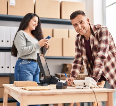 comerciantes felices