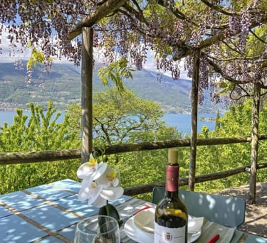 terrazza con magnolia e vista lago