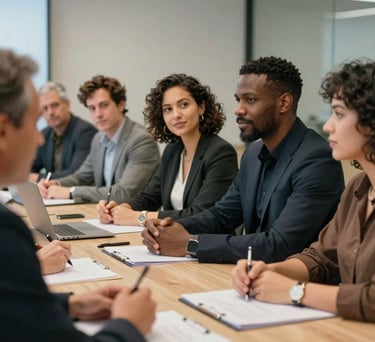 A close-up of collaborative planning involving diverse stakeholders in a modern meeting room, emphasis on partnership and integrity, International / Diverse Communities.