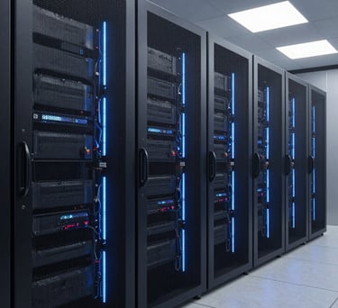 a rack of servers in a server room