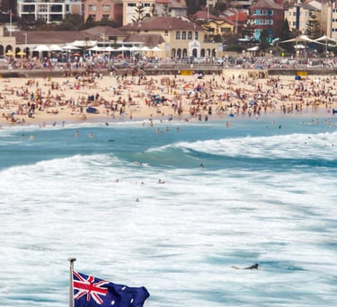A flag on a pole on Sydney's Bondi Beach.