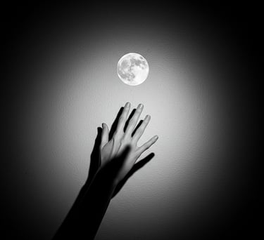 A woman's on a wall reaching to the moon, to step into your divine feminine coaching by LVFLVX.COM