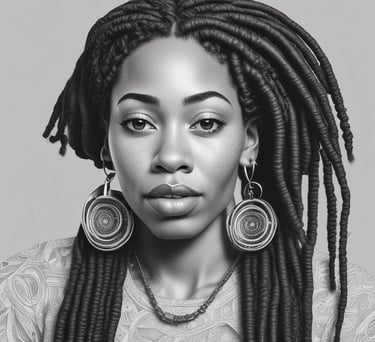 a woman with dreadlocks smiles while sitting in the woods