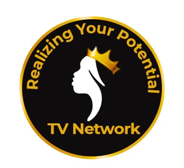 Realizing Your Potential TV Network logo featuring a crowned woman's silhouette in a gold and black circle.