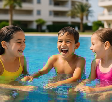 Niños jugando en la piscina