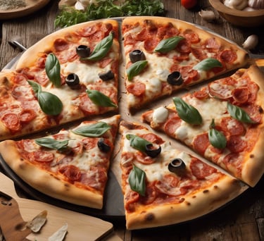 a pizza with a pizza crust and a pizza cutteza margarita