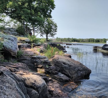 A rocky shoreline on Georgian Bay, evaluated by Aster Environmental during a Site Evaluation Report.