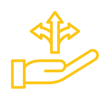 setas apontando para várias direções sobre uma mão