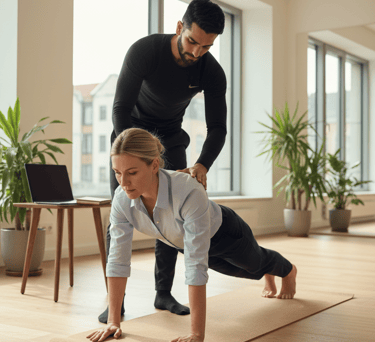 Personal Trainer Munich (Rahil) teaching Plank to improve core strength and posture