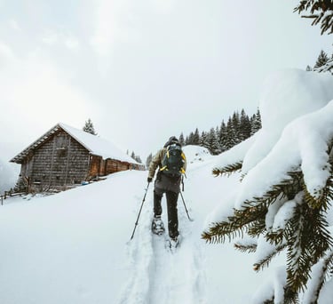 persona caminando con raquetas de nieve