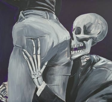 The Flesh is Weak Size: 24" x 30" Medium: Acrylic on Canvas Description: Tell me lies. Drop to your 