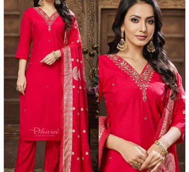 a beautiful red and gold colored dress with a beautiful red and gold colored dress material