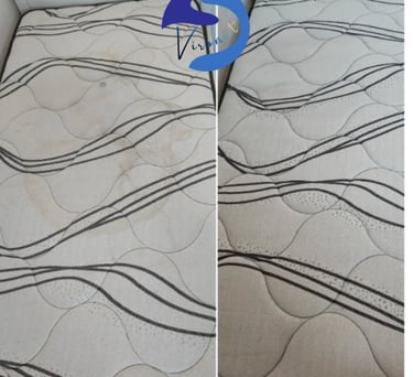 Résultat avant-après du nettoyage d’un matelas très encrassé avec suppression des auréoles à Eupen