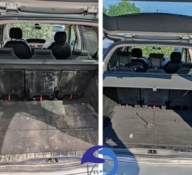 Nettoyage complet du coffre avant-après à Eupen, avec élimination des saletés incrustées.