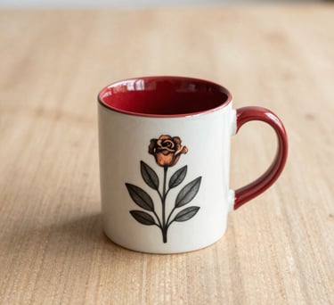Taza de café de cerámica blanca con interior rojo sublimado con de una rosa estilo vintage
