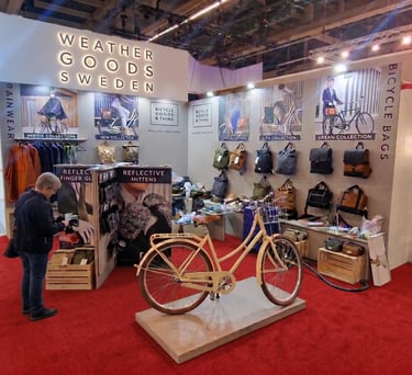 Weather Goods Sweden custom wooden exhibition stand at Eurobike Frankfurt.