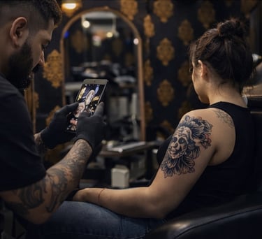 Tattoo artist working on custom tattoo at Krossinks Tattoo Studio Navi Mumbai