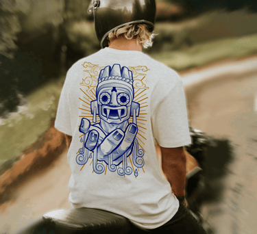 playera tlaloc dios de la lluvia azul chac estampado serigrafia dorada
