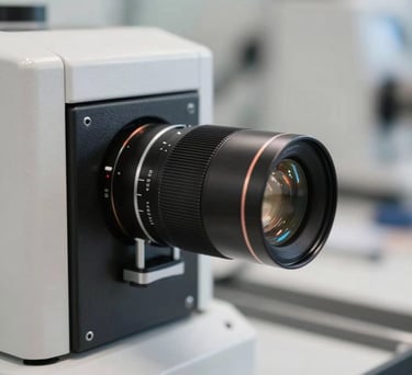 A close-up photograph of a modern lens edging machine in a bright, professional optical lab in Indiana, North American style, sharp focus, neutral lighting.
