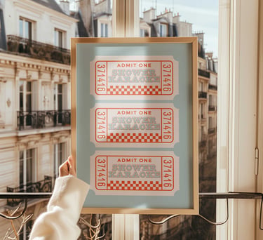 Retro shower karaoke ticket print with vintage concert ticket inspired design