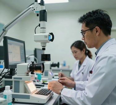 A professional medical workshop in Pontianak, West Kalimantan, showing doctors practicing with advanced medical equipment, bright indoor lighting, focused composition.