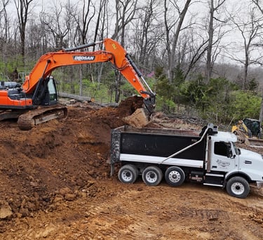 cut out, excavator, dump truck, excavation, excavating, land clearing