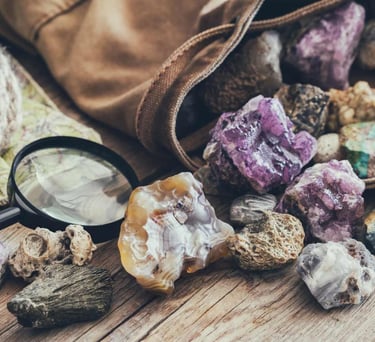 Piedras preciosas de diferentes tamaños sobre una mesa