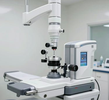Modern high-tech diagnostic equipment in a clinic, featuring elegant white and metal-free finishes, bright and clean photography.