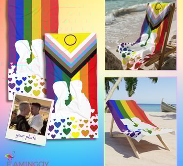 LGBTQIA progress flag with custom photo beach towel
