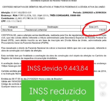 Abatimento do INSS Obras
