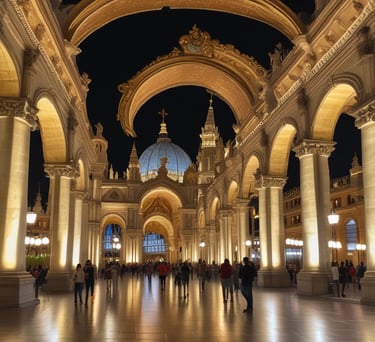 A yellow sign with bold black text in German promoting an agency located on a street. The background shows part of an urban setting with tables and chairs on a sidewalk.