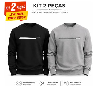 Kit 2 Moletons Careca Paris Flanelado Premium Diversas Cores