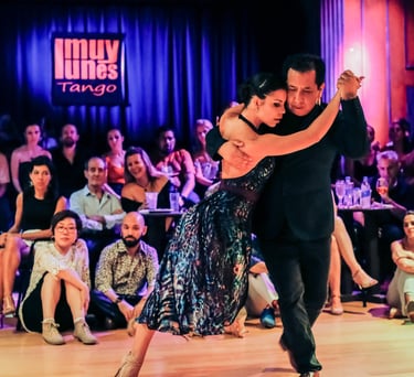 a couple dancing tango in a dance floor 