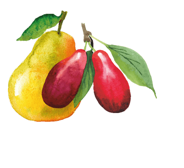 eine Birne mit zwei Dirndln / Kornelkirschen