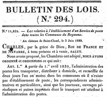 Loi du 3 juin 1829 instaurant le service postal rural