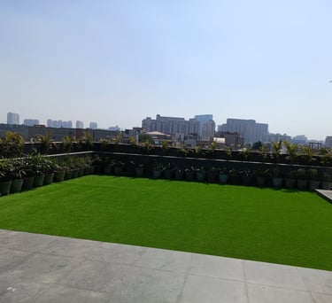 artificial grass installed design on terrace