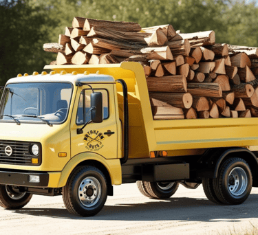 un camion jaune transporte du bois local france a son client