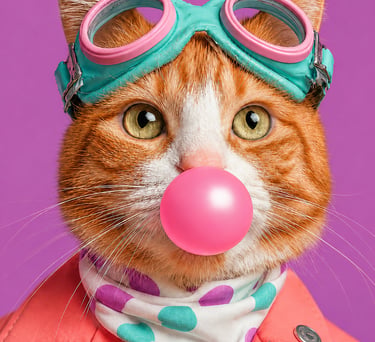 Chat original au style pop coloré, création visuelle unique et pleine de caractère.