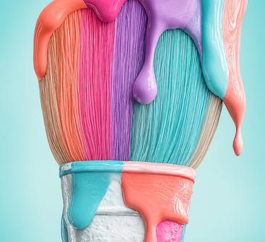 Pinceau dégoulinant de couleurs vives, création d'identité visuelle sur mesure.