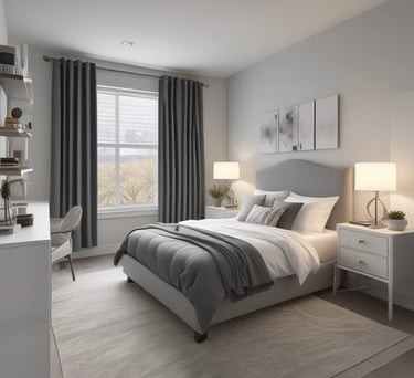 A bright and inviting semi-private room featuring two beds and warm lighting.