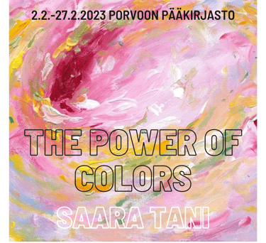 saara tani's exhibition pictire with texy "the power of colors" at Porvoon pääkirjasto