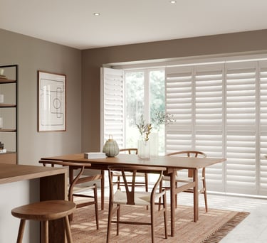 tracked plantation shutters covering a telford door
