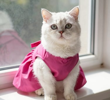 gatita con vestido rosa
