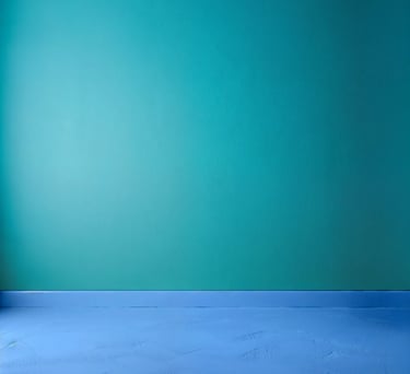 recorte sem objetos que mostra uma parede pintada em verde, terminando no chão pintado de azul.