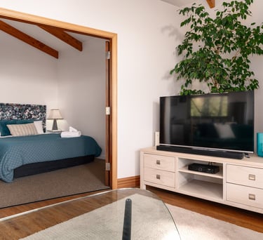 Bedroom inside The Gallery self-contained accommodation in Kaikoura