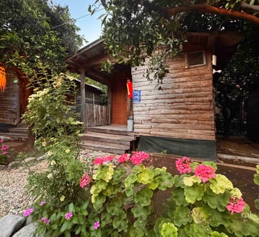 Kakule Evleri Olympos odaları; ahşap iç tasarımlı konforlu yatak odası, özel banyolu